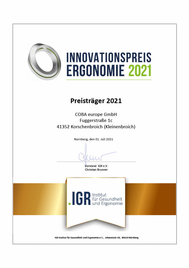COBA wyróżniona nagrodą Innovation Prize for Ergonomics 2021