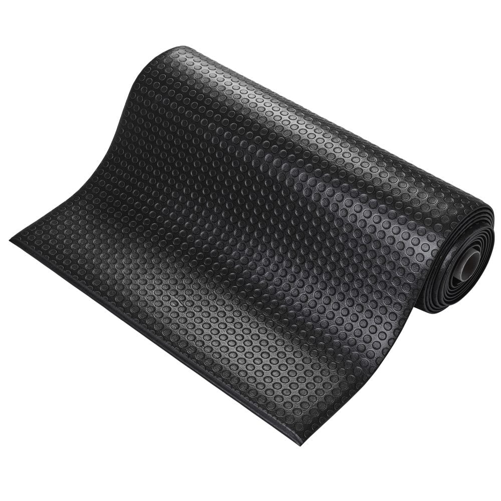 Isolated-image-of-a-rolled-up-black- anti-fatigue-orthomat-dot-on-a-white- background