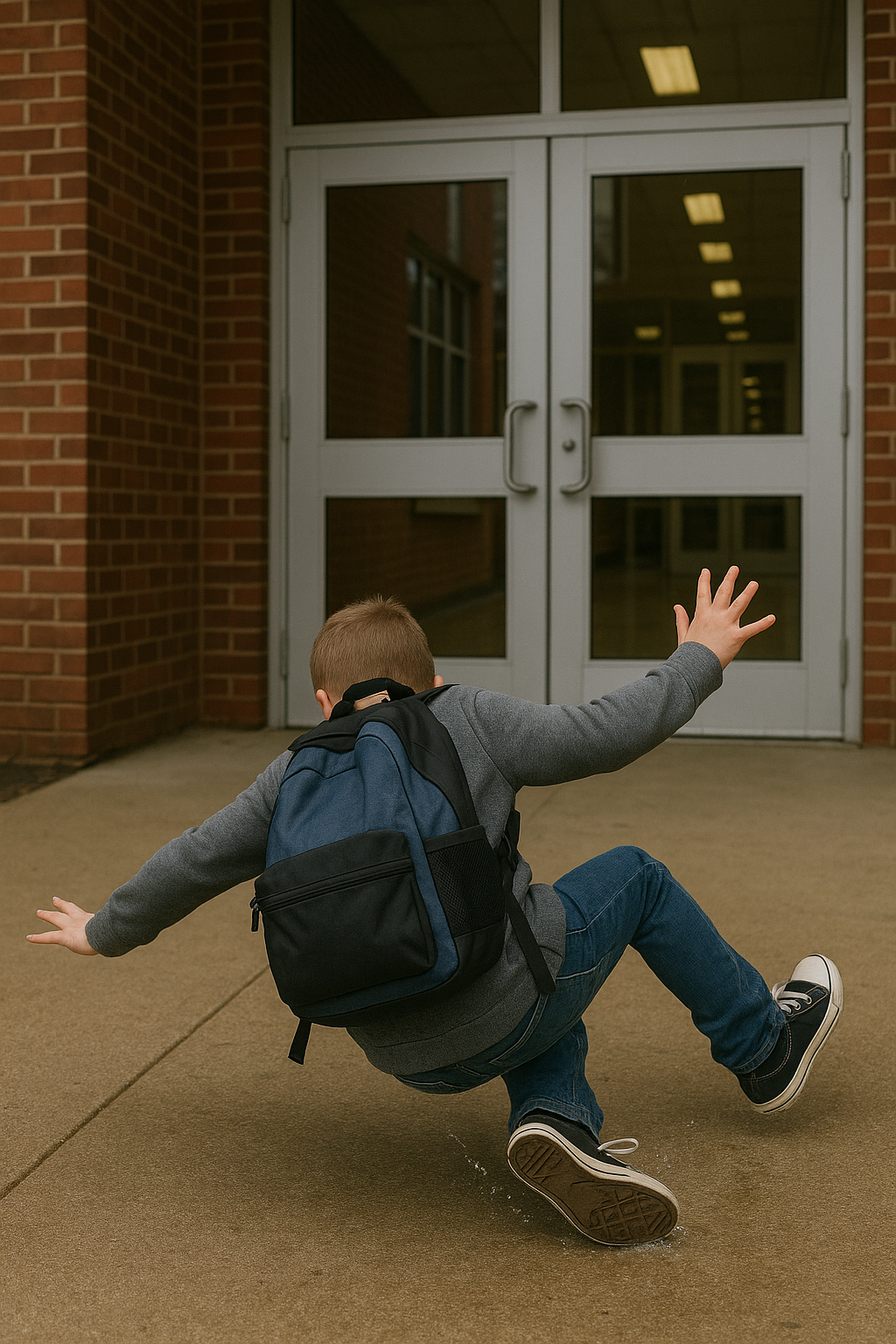 Child falling at school entrance