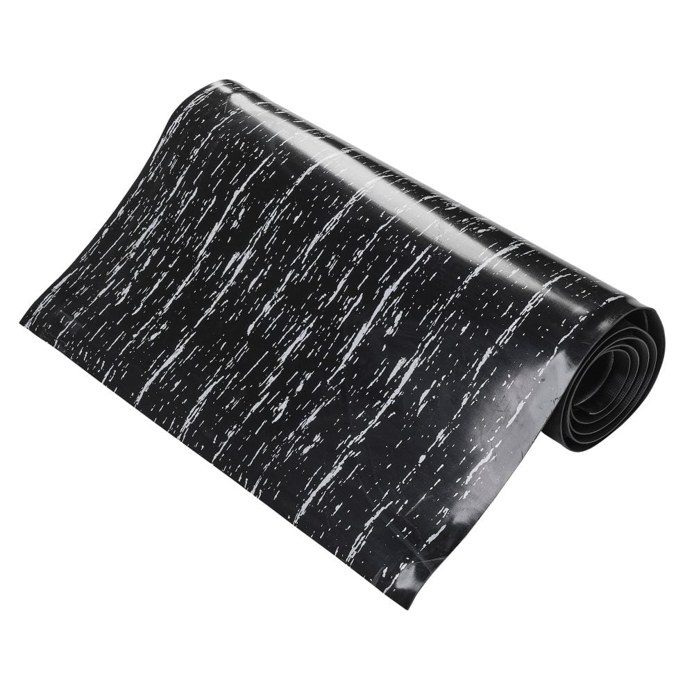 Isolated-image-of-a-rolled-up-black- marble-anti-fatigue-mat-on-a-white- background