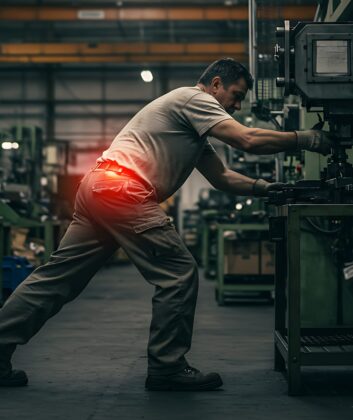 Assembly line worker suffering from MSD