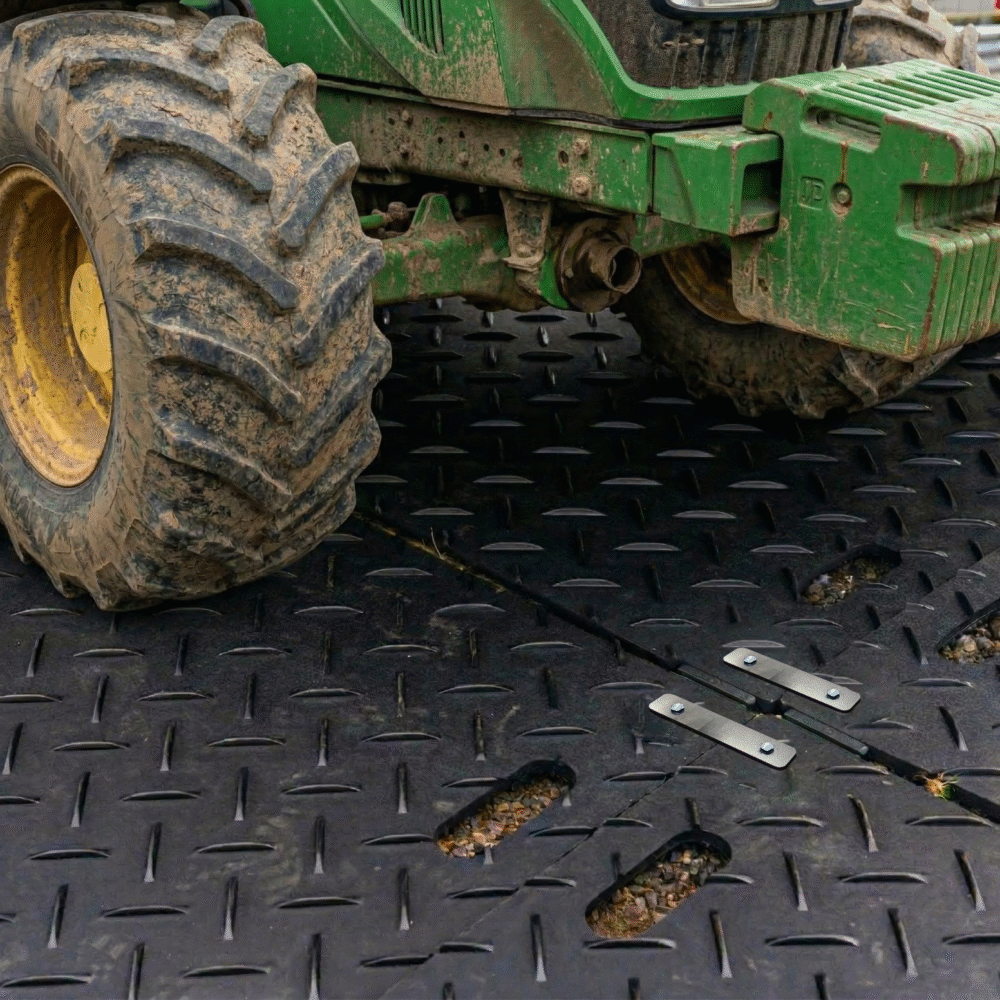 Connector PU combinding COBATrack Mat HD to create a large temporary flooring solution