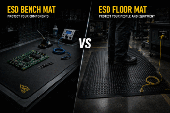 ESD bench mat vs ESD floor mat in industrial workspace